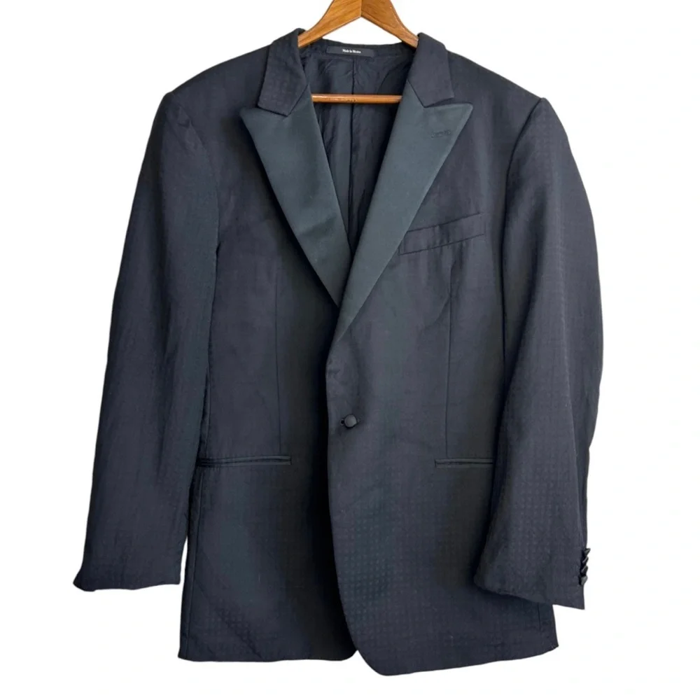 Z Zegna 100% Wool Black Blazer Sport Jacket 46 L check plaid